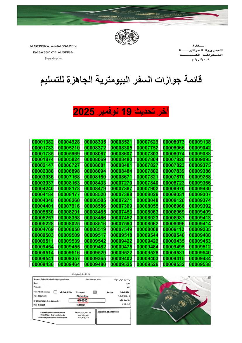 قائمة جوازات السفر البيومترية الجاهزة للتسليم